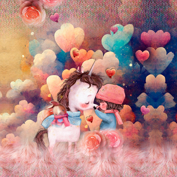 Tessuto Canvas Pannello Backpack Kids Double Face Zaino Unicorno