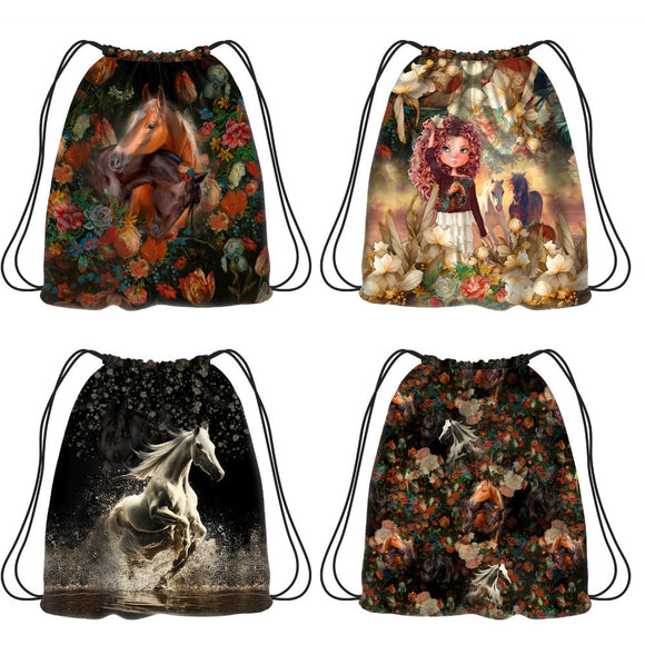 Tessuto Canvas Pannello Backpack Kids Double Face Zaino Cavalli