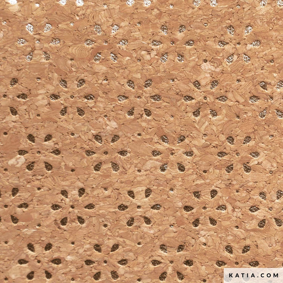Tessuto Sughero Cork Gold Geo Flowers Katia Fabrics