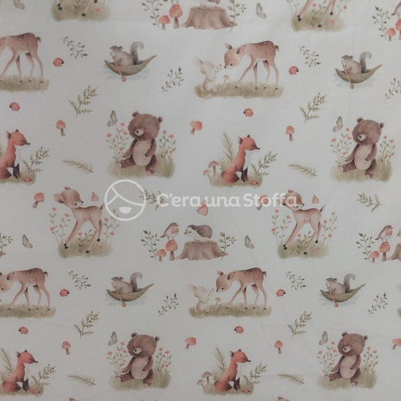 Tessuto Cotone Animali Del Bosco Roury