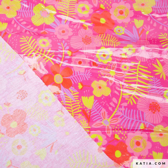 Tessuto Cotton Laminated PU Tropical Fucsia Katia Fabrics
