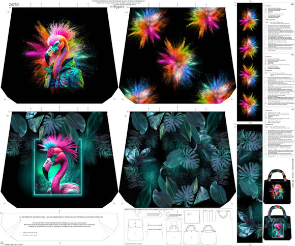 Tessuto Canvas Pannello Borsa Double Face Fenicottero Punk Rock