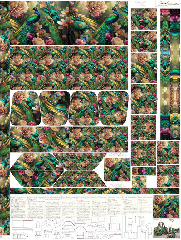 Tessuto Canvas Pannello Borsone-Beauty-Portacellulare Pavoni