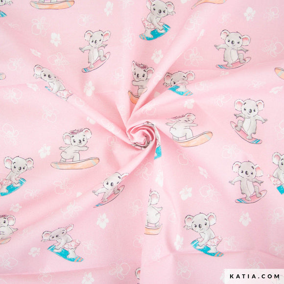 Tessuto Popeline Koalas Surfing Katia Fabrics