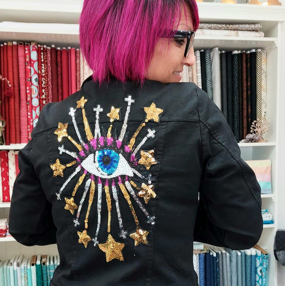 Applicazione Termoadesiva Paillettes Occhio E Stelle