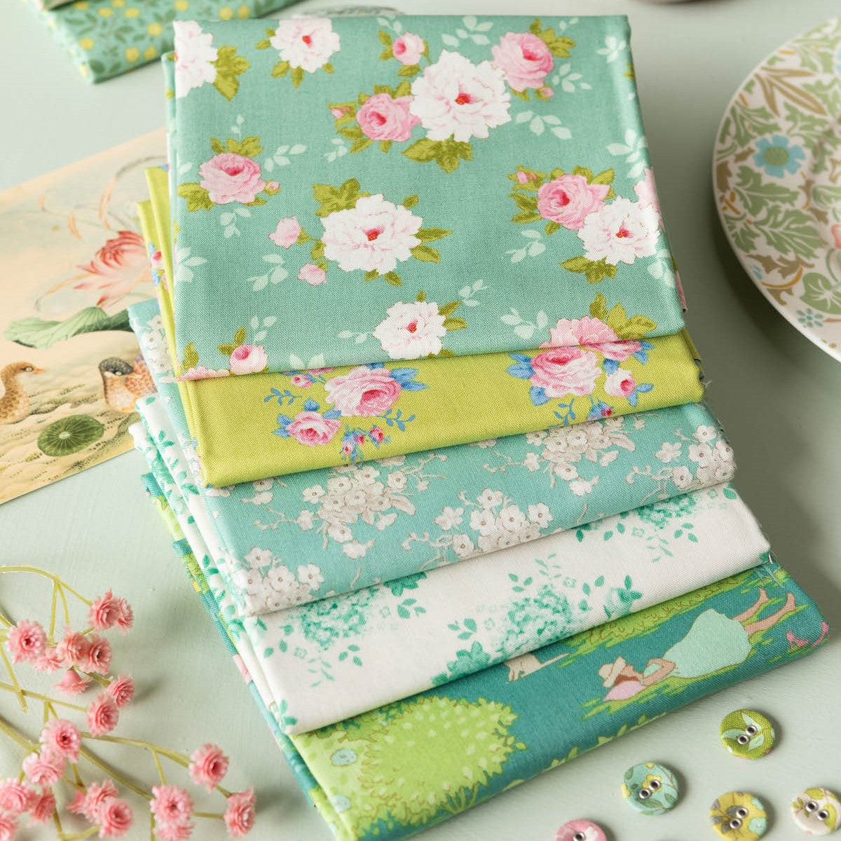 Tessuto Tilda Sunday Brunch Fat Quarter Bundle Lime/Teal - 0