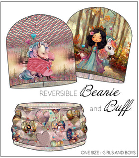 Jersey Garzato Pannello Berretta-Scaldacollo Unicorno e Principessa