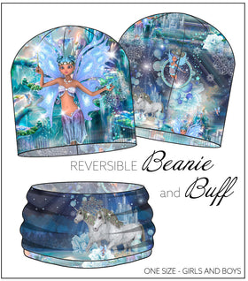 Jersey Garzato Pannello Berretta-Scaldacollo Fata e Unicorno