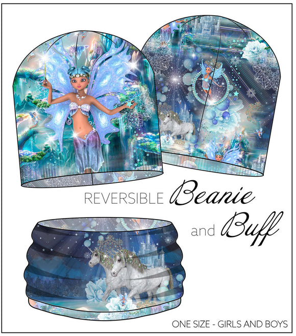 Jersey Garzato Pannello Berretta-Scaldacollo Fata e Unicorno