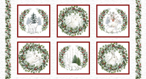 Tessuto Natale Winter White Cotone Americano Pannello Quadri