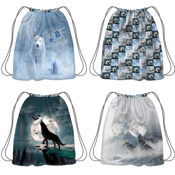 Tessuto Canvas Pannello Backpack Kids Double Face Zaino Lupi