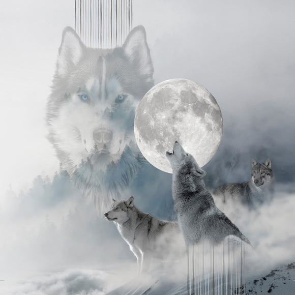 Tessuto Canvas Pannello Backpack Kids Double Face Zaino Lupi