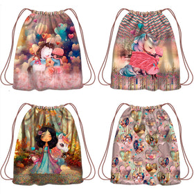 Tessuto Canvas Pannello Backpack Kids Double Face Zaino Unicorno