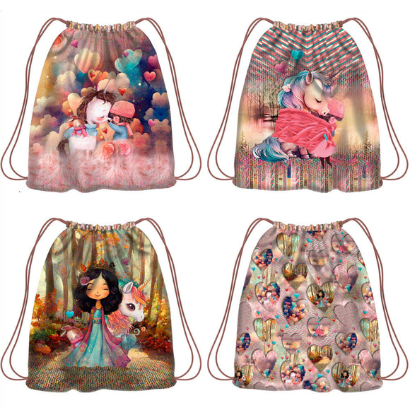 Tessuto Canvas Pannello Backpack Kids Double Face Zaino Unicorno