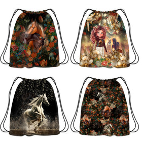 Tessuto Canvas Pannello Backpack Kids Double Face Zaino Cavalli