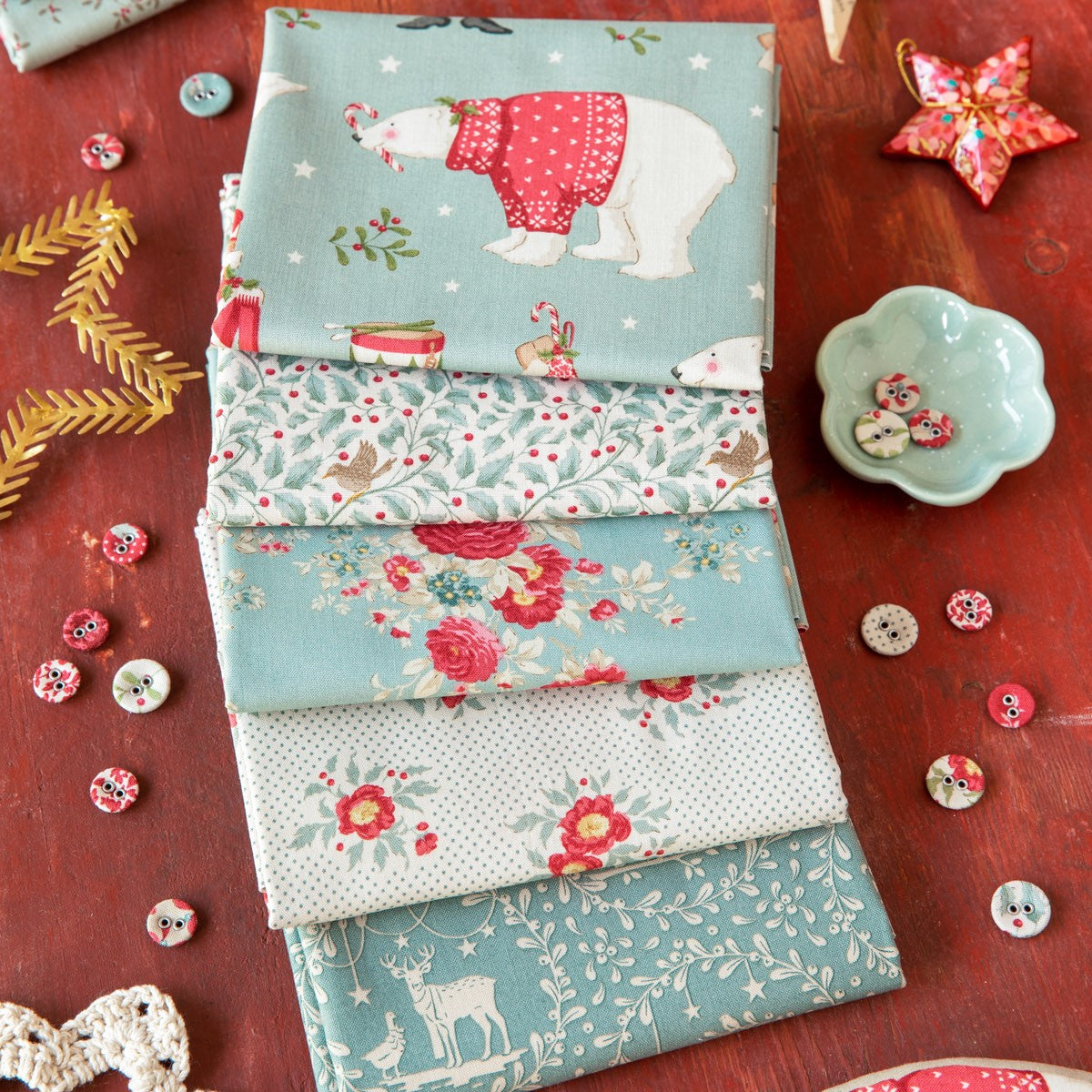 Tessuto Cotone Americano Tilda Merry Little Christmas Bundle Duck Egg - 0