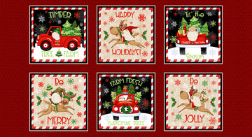 Tessuto Natale Timber Gnomies Tree Farm Cotone Americano Pannello Quadri
