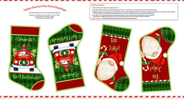 Tessuto Natale Timber Gnomies Tree Farm Cotone Americano Pannello Calze