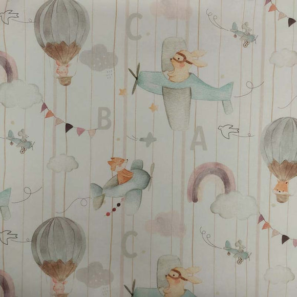 Tessuto Cotone Areoplani E Mongolfiere