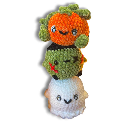 Kit Trio Halloween Amigurumi all'Uncinetto – Zucca, Franky e Fantasmino