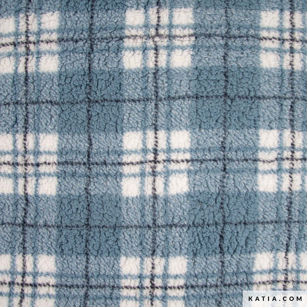 Katia Fabrics Shearling Sherpa Print Blue Plaid
