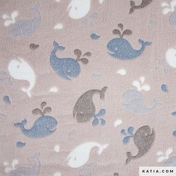 Katia Fabrics Teddy Fur Coraline Print Whales Balene