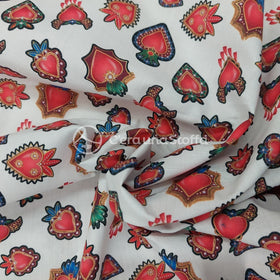 Tessuto Cotone Stampa Digitale Cuori Sacri Piccoli - 0