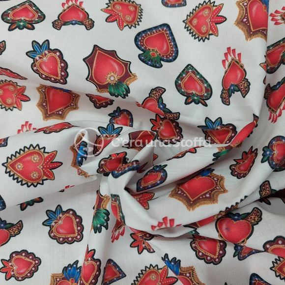 Tessuto Cotone Stampa Digitale Cuori Sacri Piccoli