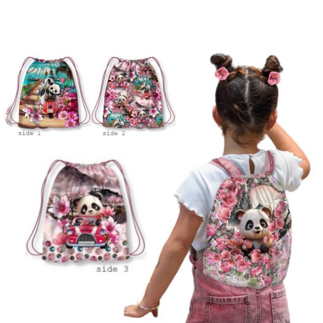 Tessuto Canvas Pannello Backpack Kids Double Face Zaino Panda