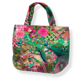 Tessuto Canvas Pannello Borsa Double Face Fiori e Pavoni