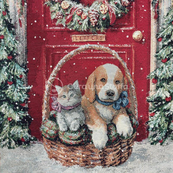 Pannello Gobelin Lurex Cane E Gatto Cesto