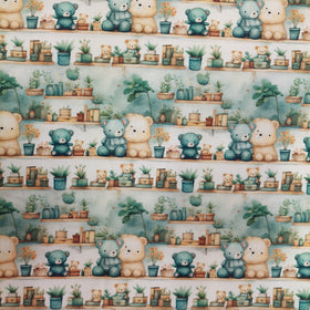 Tessuto Cotone Fabricart Baby Bear Orsetti Verde