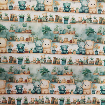 Tessuto Cotone Fabricart Baby Bear Orsetti Verde