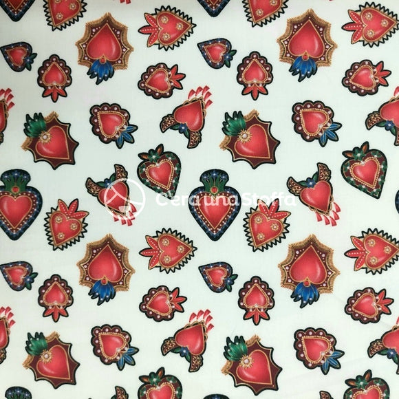 Tessuto Cotone Stampa Digitale Cuori Sacri Piccoli