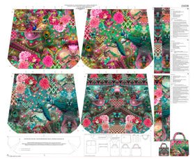 Tessuto Canvas Pannello Borsa Double Face Fiori e Pavoni - 0