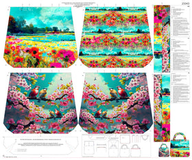 Tessuto Canvas Pannello Borsa Double Face Fiori - 0