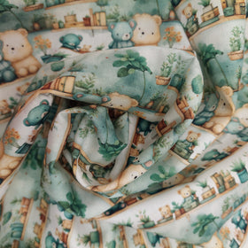 Tessuto Cotone Fabricart Baby Bear Orsetti Verde - 0
