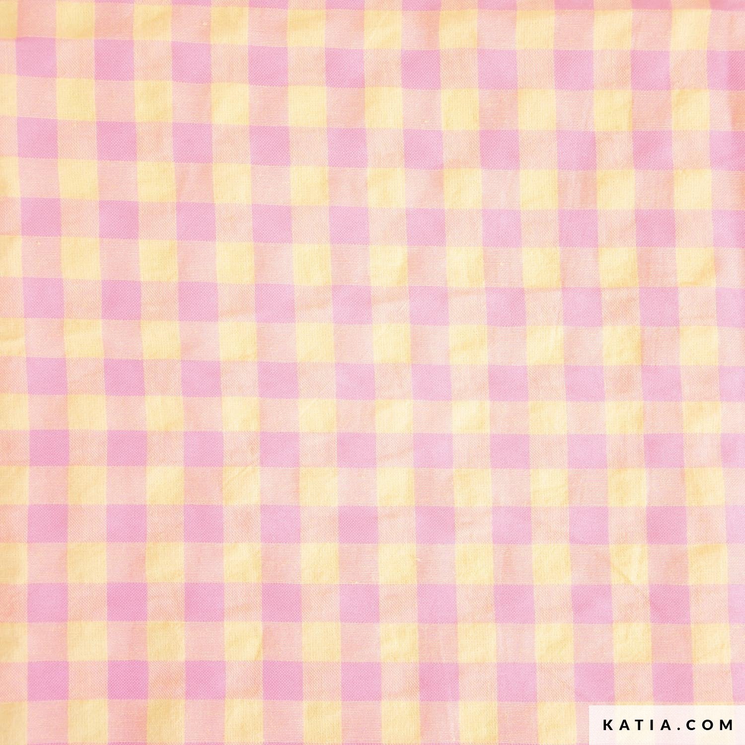 Acquista rosa-giallo Tessuto Vichy Gingham