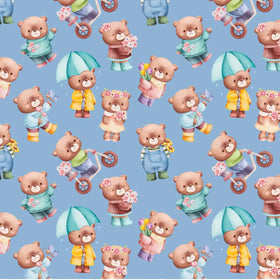 Tessuto Cotone Biologico Little Bear Days Azzurro