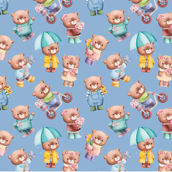Tessuto Cotone Biologico Little Bear Days Azzurro