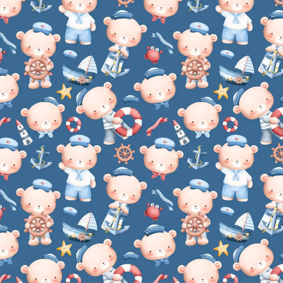 Tessuto Cotone Biologico Little Sailor Bear