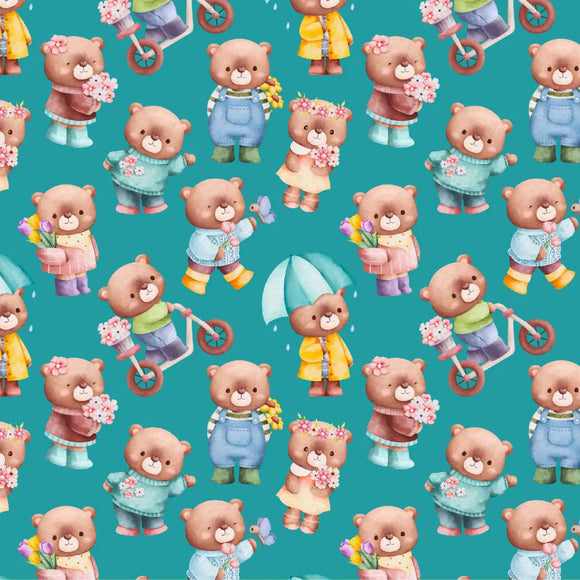 Tessuto Cotone Biologico Little Bear Days Verde
