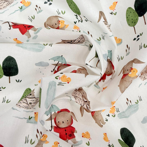 Tessuto Cotone Bunny Rainy Day – Coniglietti e Paperelle
