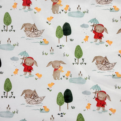 Tessuto Cotone Bunny Rainy Day – Coniglietti e Paperelle