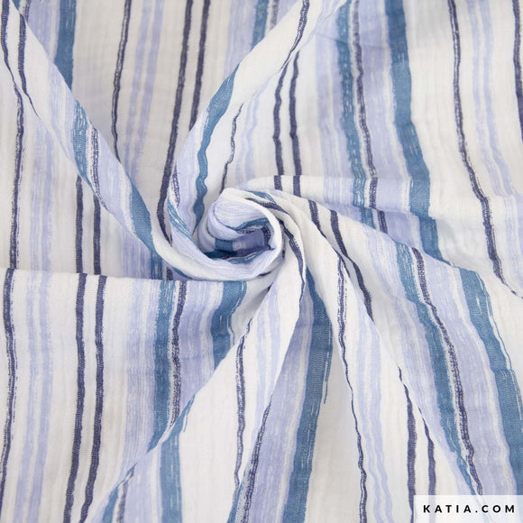 Katia Fabrics Mussola Blue Jeans Stripes