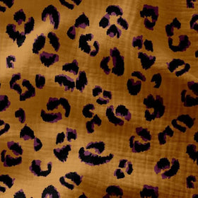 Tessuto Mussola Doppia Garza Leopardato Marrone Viola