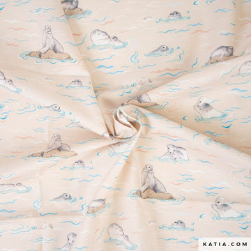 Tessuto Popeline Cotone Sea Lion Love - 0