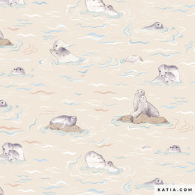 Tessuto Popeline Cotone Sea Lion Love