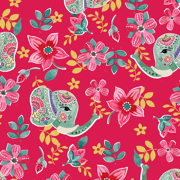 Tessuto Popeline Indian Elephants