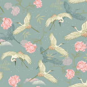 Tessuto Popeline Jade Heron Sakura